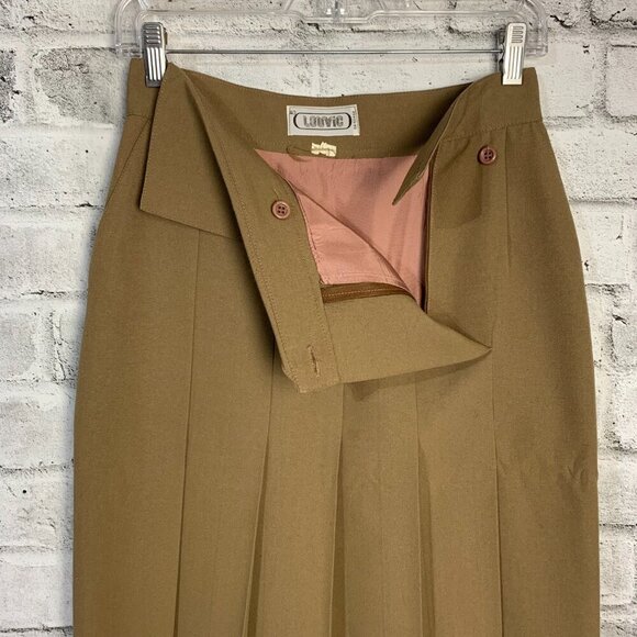 Vintage Camel Pleated High Rise Asymmetric Waist Midi Skirt - Picture 9 of 15